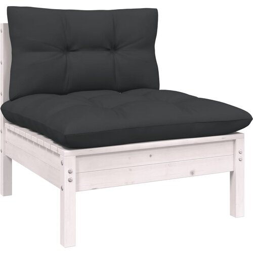 VidaXL Srednja vrtna sofa s jastucima bijela od masivne borovine Slike