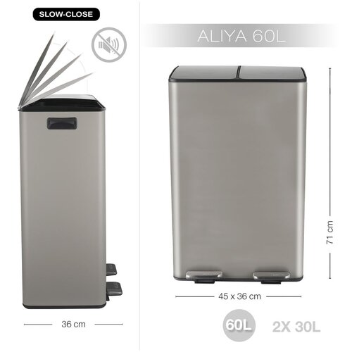 Spirella Smeđe-siva željezna kanta za smeće 2x30 l za odvojeni otpad/s pedalom Aliya &amp;ndash; Slike