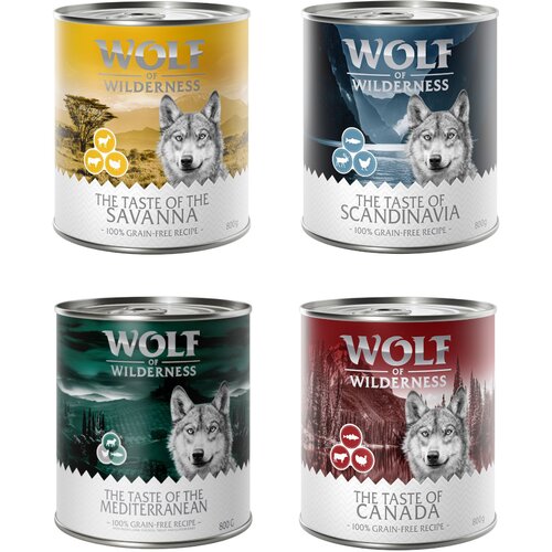 Wolf of Wilderness Ekonomično pakiranje "The Taste Of" 24 x 800 g - The Taste Of Mix (Canada, Scandinavia, Mediterranean, Savanna) Cijene
