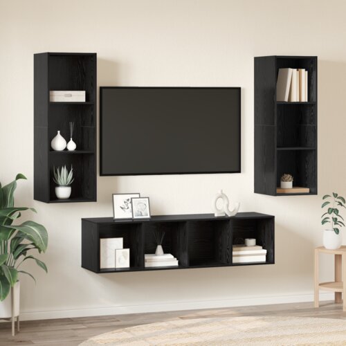 vidaXL Set TV stalka s policom Zidne s pohranom 3 pcs Crni hrast 37 x 37 x 142.5 cm Cene