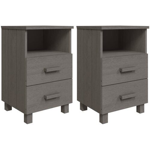  Noćni ormarići HAMAR 2 kom svjetlosivi 40x35x62 cm od borovine Slike