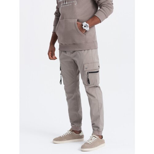 Ombre Men&amp;#039;s JOGGER pants with zippered cargo pockets - dark beige Slike