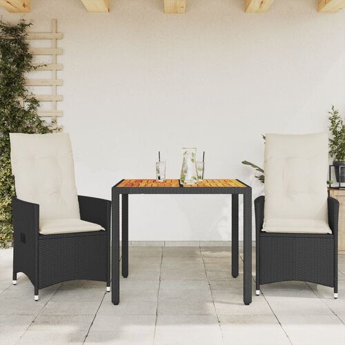  3-dijelni bistro set s jastucima poliratan i bagrema crni Cijene