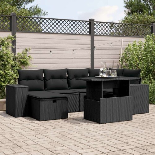 vidaXL 7-dijelni set vrtnih sofa od poliratana s jastucima crni Cijene
