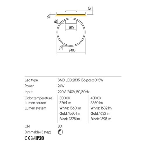  Redo 01-2835 - LED prigu&amp;scaron;iva zidna svetiljka FEBE LED/24W/230V zlatna Slike