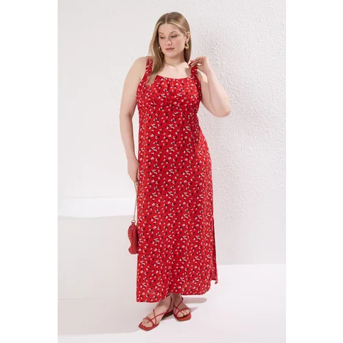 Trendyol Curve Red Shally Woven Plus Size Dress