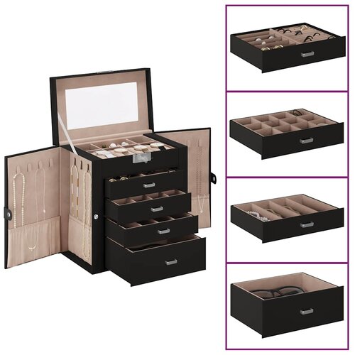 vidaXL Jewellery Box 5-Layer z ogledalom zaklenljivo črno Cene