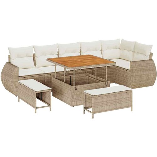 vidaXL Vrtna sedežna garnitura z blazino 9 pcs bež in krem, (5000133623) Cene