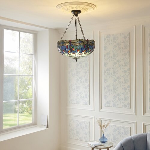 Endon 112250 - Luster na lancu Tiffany DRAGONFLY 3xE27/60W/230V prečnik 50 cm Slike