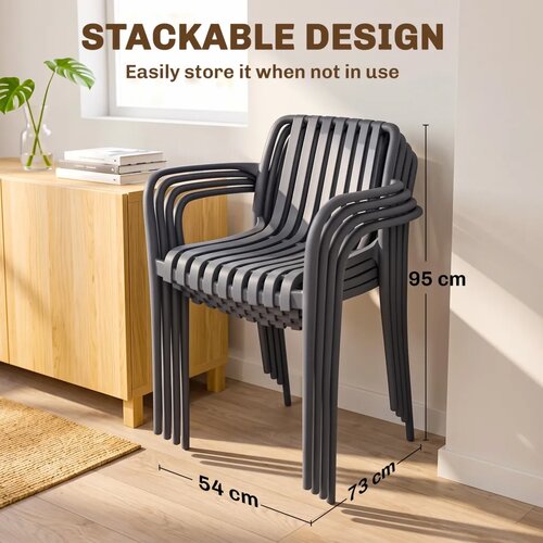  Set od 4 vrtne stolice koje se mogu slagati jedna na drugu s letvičastim naslonima za ruke ergonomske tamno sive Slike