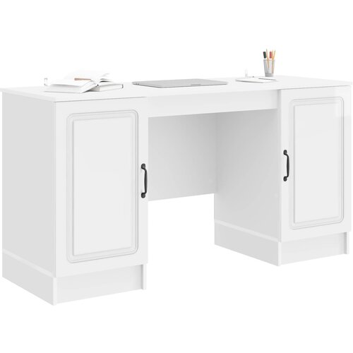  Stol Bijela visokog sjaja 142,5 x 50 x 75 cm Konstruirano drvo Slike