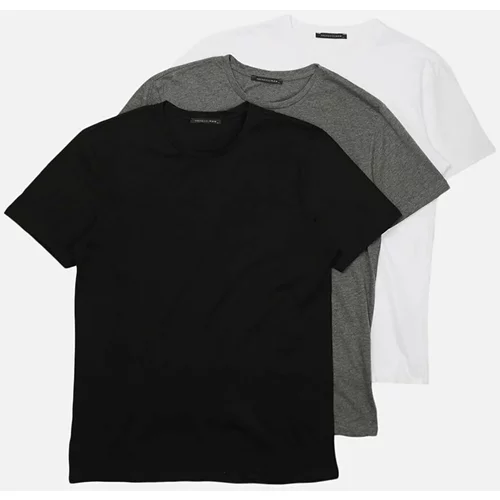 Trendyol Multicolor Men's Basic Slim Fit 100% Cotton 3-Pack Crew Neck Short Sleeve T-Shirt