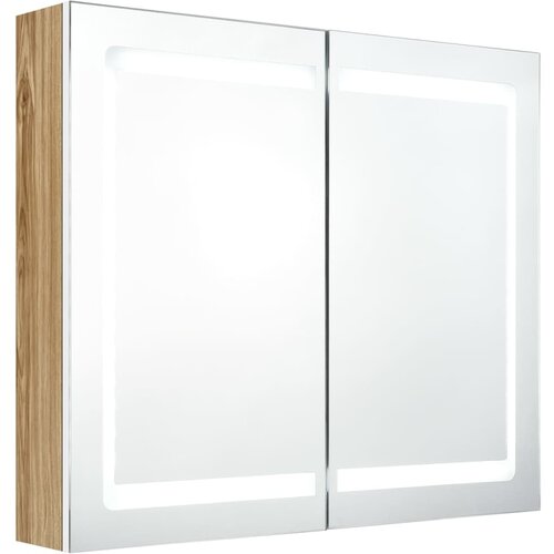 Maison Chic LED Kopalniška omarica - Kopalniški kabinet z ogledalom bela in hrast 80x12x68 cm, (21794377) Cene