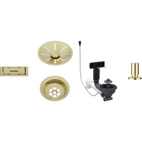 Blanco pribor satin gold infino set 1x3,5&amp;quot; (skodelica, infino okrasna rozeta, c-prelivni prelivni set), z daljincem okrogel dvigalnik satin gold Slike