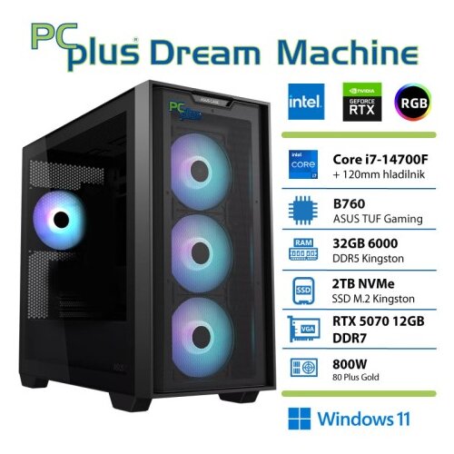 PCPLUS Dream Machine Core i7 14700F 32GB 2TB SSD RTX 5070 12GB Windows 11 Home gaming namizni računalnik Cene