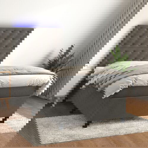 The Living Store Box spring postelja z vzmetnico LED temno siva 80x200 cm žamet - Box Spring Postelja, (21492689) Cene
