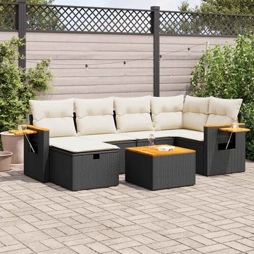  7-dijelni set vrtnih sofa od poliratana s jastucima crni Slike