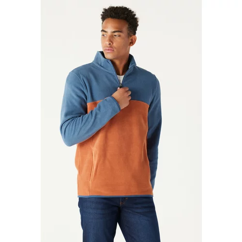 AC&Co / Altınyıldız Classics Men's Indigo-tile Standard Fit Normal Cut, Casual Casual Two-tone Fleece Sports Sweatshirt.