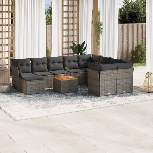 vidaXL 11-dijelni set vrtnih sofa od poliratana s jastucima sivi Cene