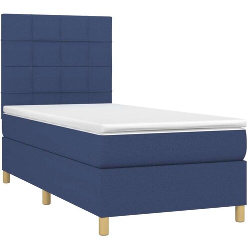 vidaXL Box spring postelja z vzmetnico LED modra 90x200 cm blago Cene