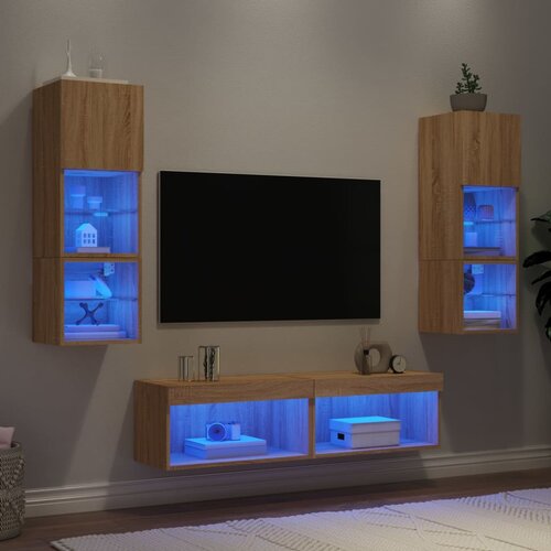 vidaXL Komplet TV omaric LED 6-delni sonoma hrast inženirski les Cene