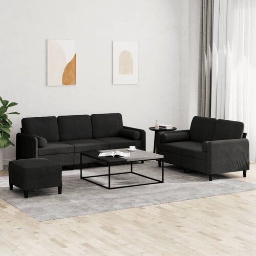  3-dijelni set sofa s jastucima crni baršunasti Cene