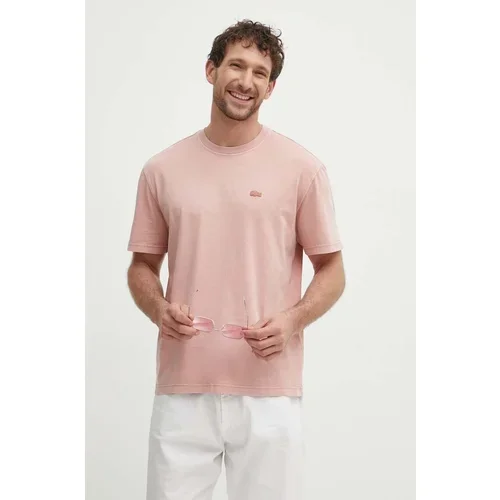 Lacoste Pamučna majica za muškarce, boja: ružičasta, bez uzorka