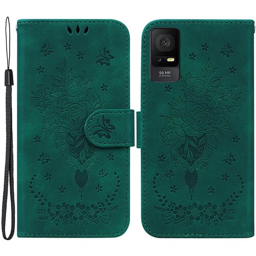 INORCO Za TCL 408 usnjena torbica za telefon stojalo denarnica ovitek za mobilni telefon z vtisnjenim metuljem v obliki vrtnic, (22032984) Slike