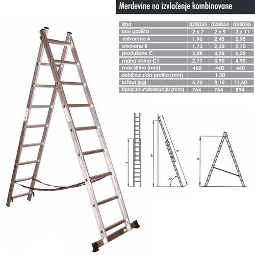 Merdevine aluminijumske kombinovane 2x7 ( 028033 ) Cene