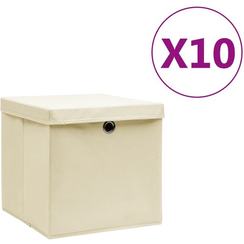 vidaXL &Scaron;katle s pokrovi 10 kosov 28x28x28 cm krem, (20618610) Cene