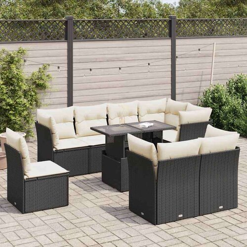  9-dijelni set vrtnih sofa s jastucima crni od poliratana Cijene