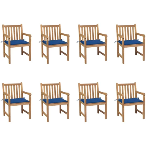 vidaXL Vrtne stolice s kraljevsko plavim jastucima 8 kom od tikovine