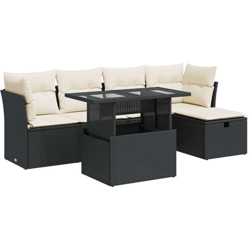 VidaXL 6-dijelni set vrtnih sofa s jastucima crni od poliratana Slike