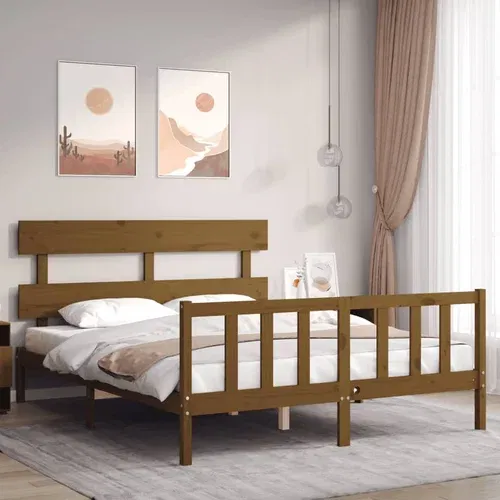  kreveta s uzglavljem boja meda bračni od masivnog drva
