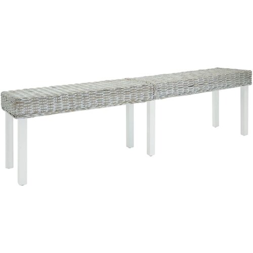  Klupa bijela 160x35x45 cm prirodni kubu ratan i masivno drvo mahagonij - Bijela Slike