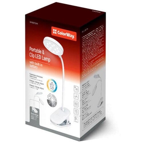 COLORWAY LED Stolna Lampa Fleksibilna i S Kopčom 2 s Ugrađenom Baterijom Bijela Cene