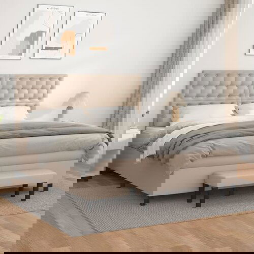 VidaXL Krevet s oprugama i madrac cappuccino 160x200cm od umjetne kože Slike