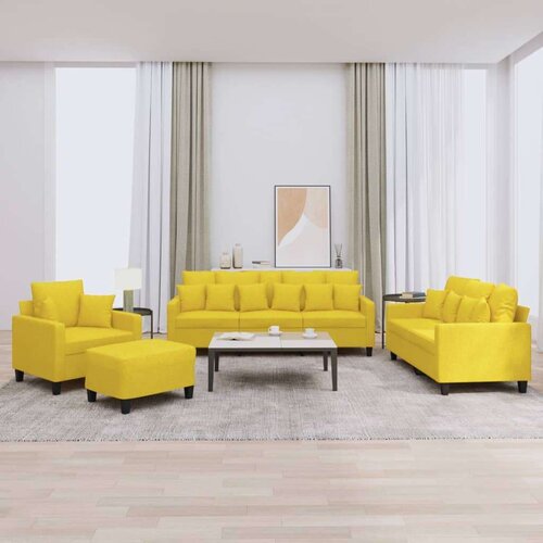  4-dijelni set sofa s jastucima svjetložuti od tkanine Cene