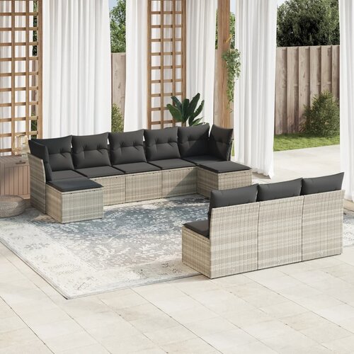 vidaXL 10-dijelni set vrtnih sofa poliratan s jastucima svijetlosivi Cijene