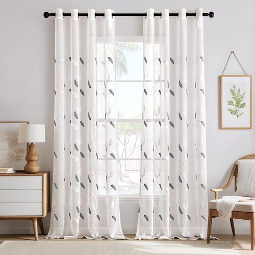 NIKCORP Zavese pripravljene iz til z vezenjem motiv listov komplet 2 kosa 245x140 cm sivo, (5000273824) Slike