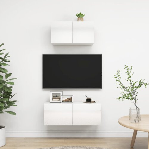  2-dijelni set TV ormarića visoki sjaj bijeli od iverice Slike