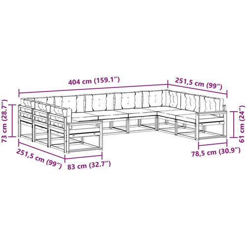  Set vanjskih sofa 9 kom. Prirodna i antracit Smeđa 404 x 251,5 x 73 cm Slike