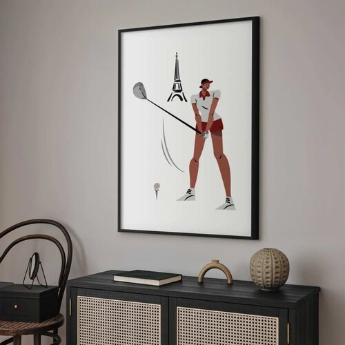  Plakat - Illustration of a Female Golfer with the Eiffel Tower in the Background 40x60 Crni okvir Slike
