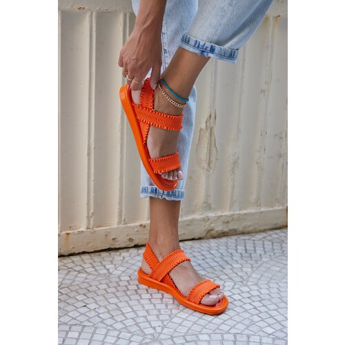 Madamra Women's Orange Drawstring Sandals Slike