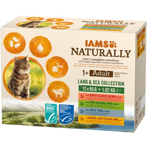 IAMS Naturally Cat Adult - 24 x 85 g Land & Sea Collection Cene