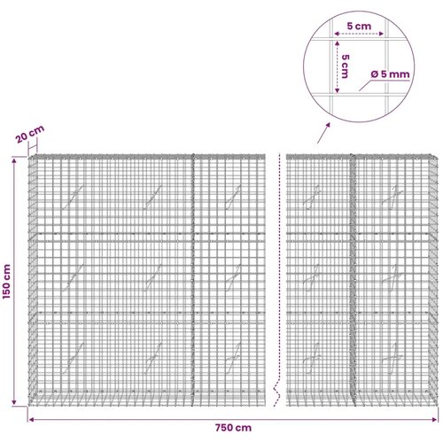  Gabion s žicom debljine 5 mm i mrežom 5x5 cm 750x20x150 cm - 20 cm 150 cm 750 cm Slike