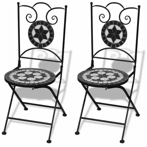  Sklopive bistro stolice 2 kom keramika crno-bijele