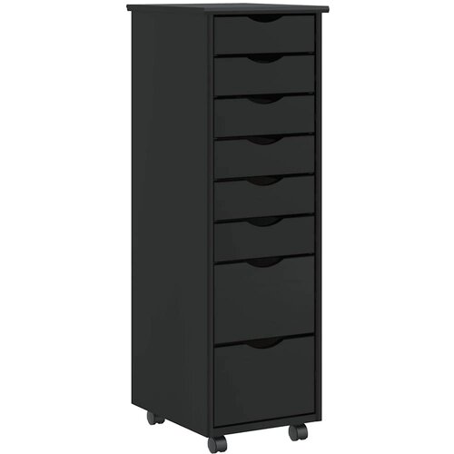 VidaXL Rolling Cabinet s predali MOSS Black Masivni les borovega lesa Slike