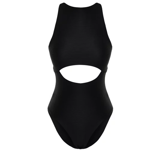Trendyol Black Halter Neck Cut Out/Windowed Textured Swimsuit