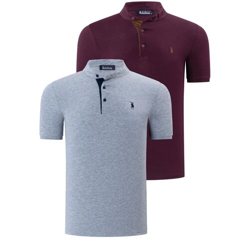 Dewberry DUO SET T8560 MENS T-SHIRT-GREY-PURPLE Cene